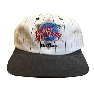 Planet Hollywood Dallas Sheriff Badge Pinstripe White Black Snapback Hat Cap 90s